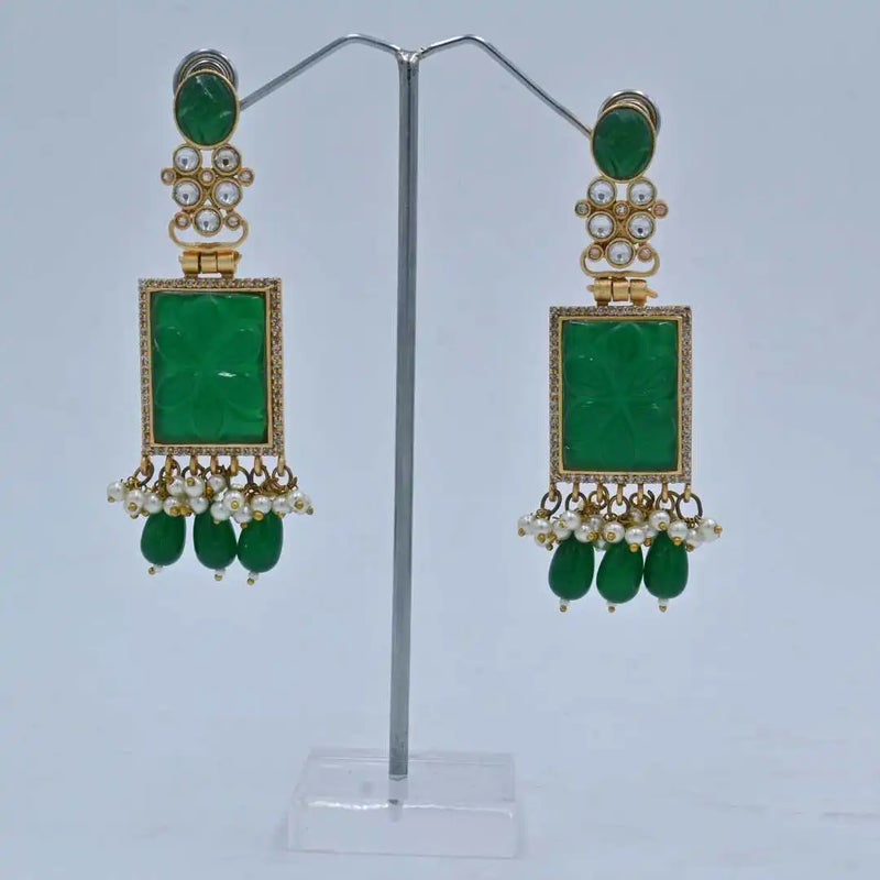 Exquisite Green Stone & Pearl Drop Earrings – Royal Imitation Jewellery - UB Jewellerys 