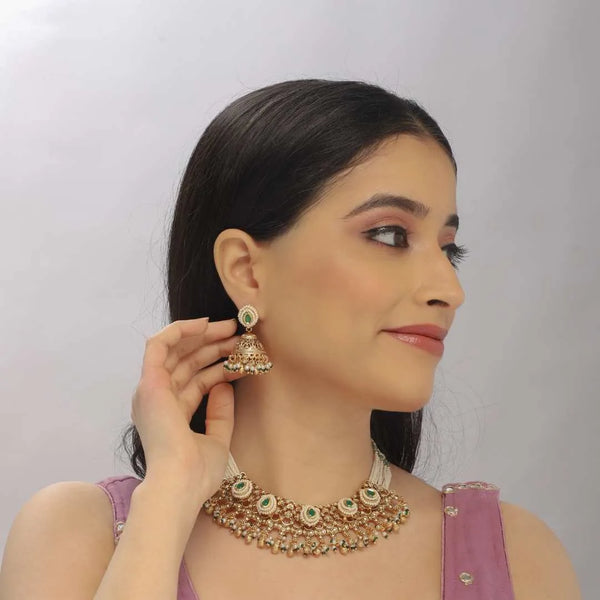 Exquisite Kundan Pearl Choker Necklace & Jhumka Earrings Set – Imitation Jewelry - UB Jewellerys 