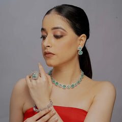 Exquisite sea green stones american diamond Imitation Jewellery Set - UB Jewellerys 
