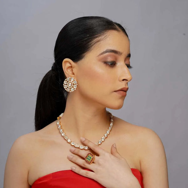 Gold-Plated Kundan-Style Imitation Jewellery Set - UB Jewellerys 