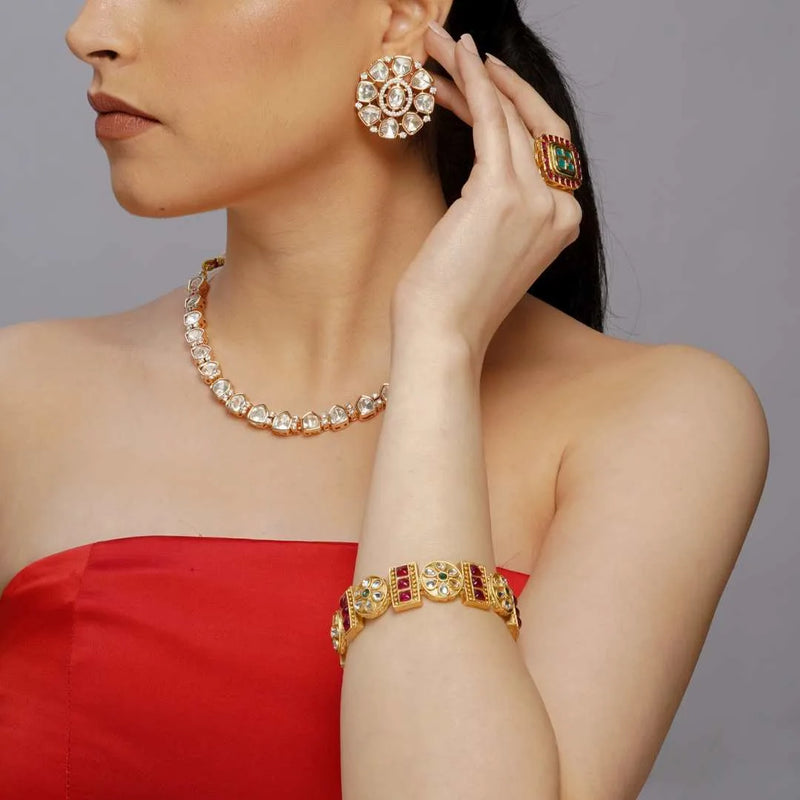 Gold-Plated Kundan-Style Imitation Jewellery Set - UB Jewellerys 