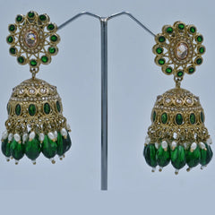 Gold-Tone Green Jhumka Earrings – Elegant Traditional Imitation Jewellery - UB Jewellerys 