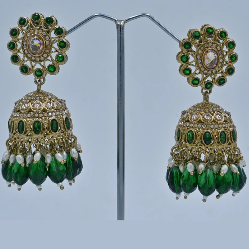 Gold-Tone Green Jhumka Earrings – Elegant Traditional Imitation Jewellery - UB Jewellerys 