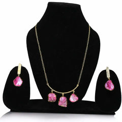 Gold-Tone Pink Shell Imitation Jewelry Set – Necklace & Earrings - UB Jewellerys 