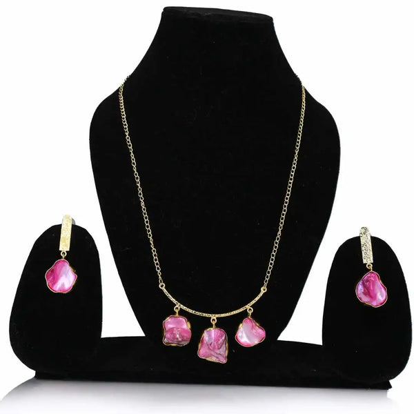Gold-Tone Pink Shell Imitation Jewelry Set – Necklace & Earrings - UB Jewellerys 