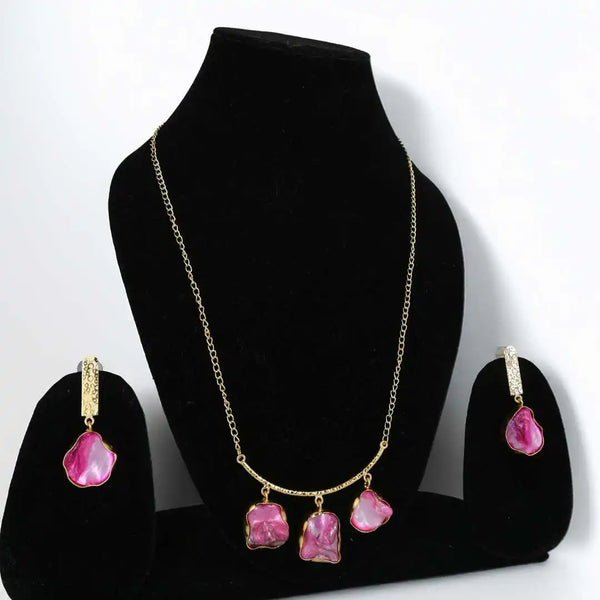 Gold-Tone Pink Shell Imitation Jewelry Set – Necklace & Earrings - UB Jewellerys 