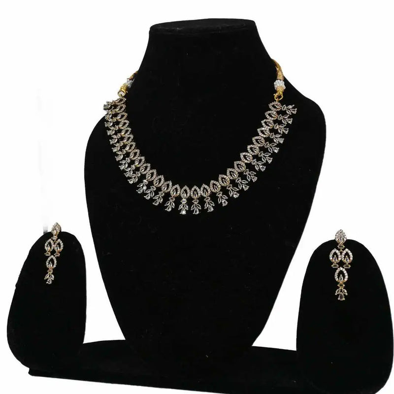 Gold-Tone american diamond Classic Imitation Jewelry Set – Necklace & Earrings - UB Jewellerys 