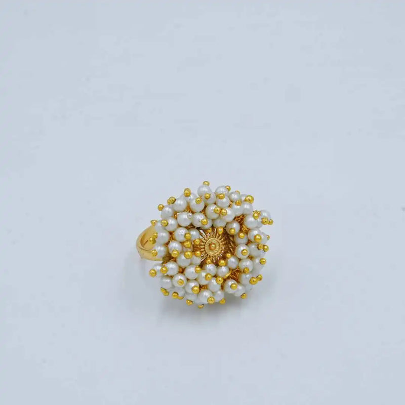 Gold Pearl Cluster Imitation Ring - UB Jewellerys 