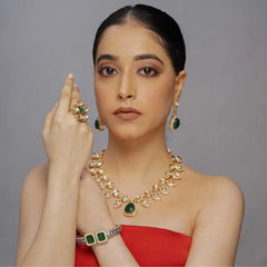 Good plated kundan necklace with green stone - UB Jewellerys 