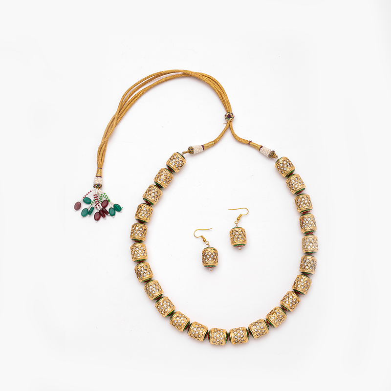 Handcrafted Kundan Beaded Necklace Set – Traditional Bridal & Festive Jewelry - UB Jewellerys 