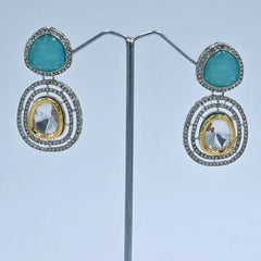 Luxe Dual-Tone Imitation Earrings with Aqua & Mirror Accents - UB Jewellerys 