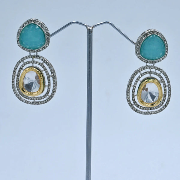 Luxe Dual-Tone Imitation Earrings with Aqua & Mirror Accents - UB Jewellerys 