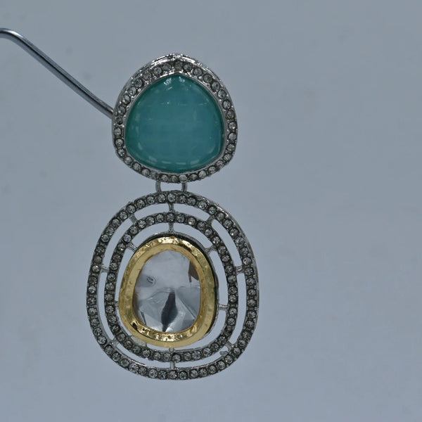Luxe Dual-Tone Imitation Earrings with Aqua & Mirror Accents - UB Jewellerys 