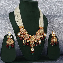Luxury Kundan Pearl Multi-Strand Necklace Set with Traditional Earrings - UB Jewellerys 