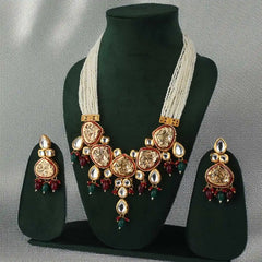 Luxury Kundan Pearl Multi-Strand Necklace Set with Traditional Earrings - UB Jewellerys 