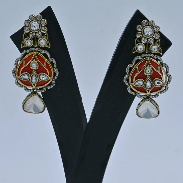 Majestic Kundan & Red Meenakari Drop Earrings - UB Jewellerys 