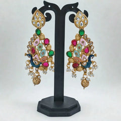 Multicolor Kundan Chandbali Earrings - UB Jewellerys 