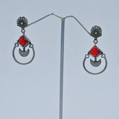 Oxidized Red Stone Dangler Earrings - UB Jewellerys 