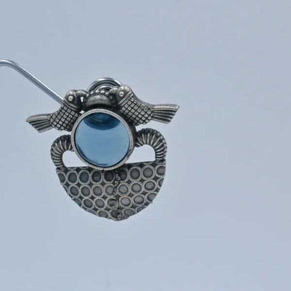 Oxidized Stud Earrings with Blue Stone and Bird Design - UB Jewellerys 