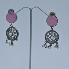Oxidized Circular Dangler Earrings with Pearl Detailing - UB Jewellerys 