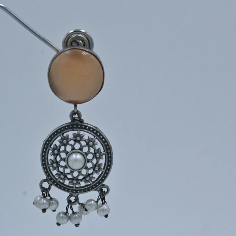 Oxidized Circular Dangler Earrings with Pearl Detailing - UB Jewellerys 