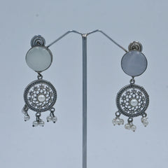Oxidized Circular Dangler Earrings with Pearl Detailing - UB Jewellerys 