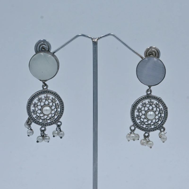 Oxidized Circular Dangler Earrings with Pearl Detailing - UB Jewellerys 