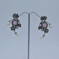 Oxidized Floral Earrings with Black Stones and Pearl Drops - UB Jewellerys 