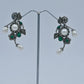 Oxidized Floral Earrings with Black Stones and Pearl Drops - UB Jewellerys 