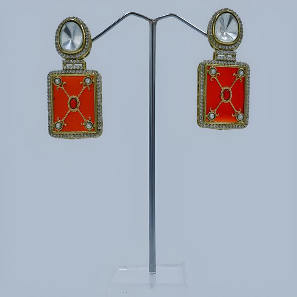 Regal Red and Gold Kundan Earrings with Enamel Detailing - UB Jewellerys 