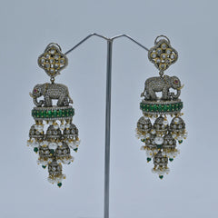 Royal Elephant Motif Chandbali Earrings with Kundan and Pearl Detailing - UB Jewellerys 