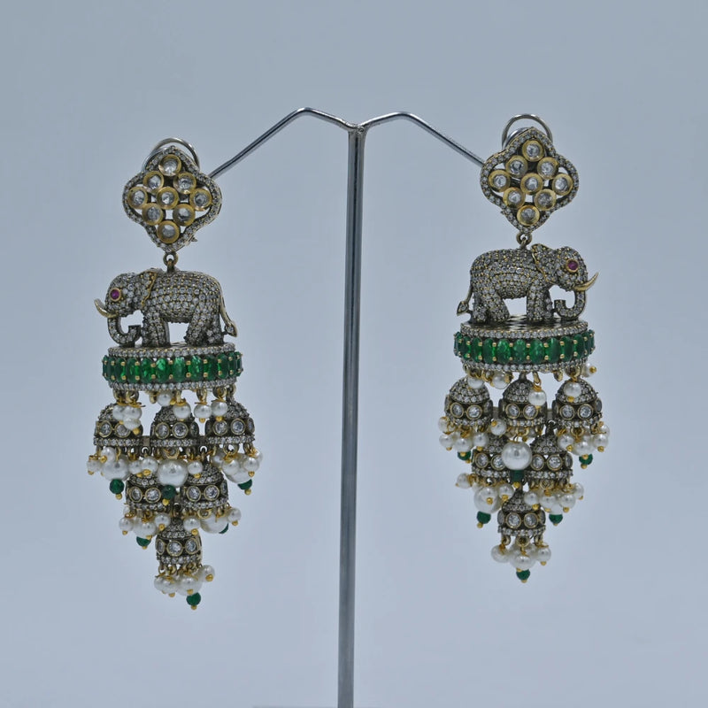 Royal Elephant Motif Chandbali Earrings with Kundan and Pearl Detailing - UB Jewellerys 