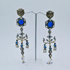 Royal Blue Statement Dangler Earrings - UB Jewellerys 