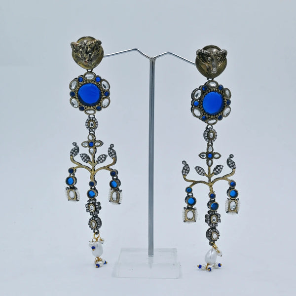 Royal Blue Statement Dangler Earrings - UB Jewellerys 