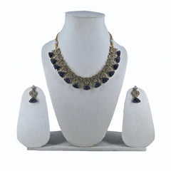 Royal purple Teardrop Collar Necklace Set with Antique Gold Filigree and Matching Earrings - UB Jewellerys 