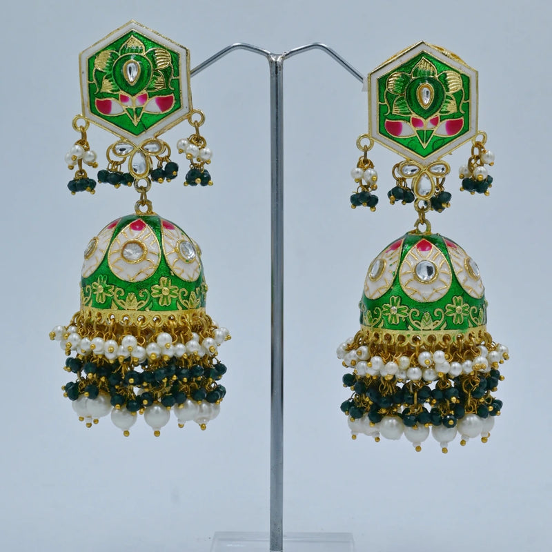 Royal Green Kundan Jhumka Earrings – Exquisite Imitation Jewellery - UB Jewellerys 