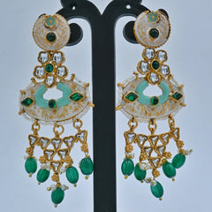 Royal Green & White Kundan Chandbali Earrings – Traditional Imitation Jewellery - UB Jewellerys 