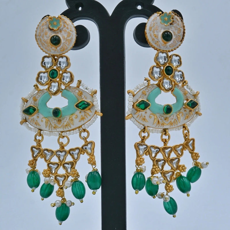 Royal Green & White Kundan Chandbali Earrings – Traditional Imitation Jewellery - UB Jewellerys 