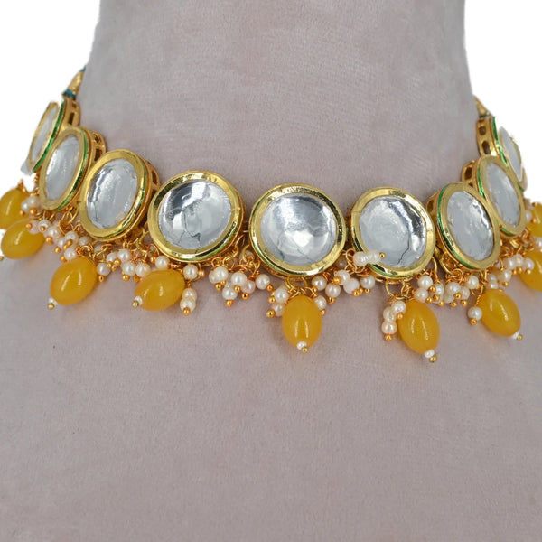 Royal Kundan Choker with Yellow Beads - UB Jewellerys 