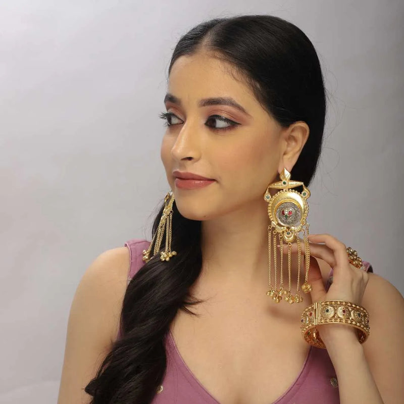 Royal Kundan Dangler Earrings with Pearl Chains – Traditional Indian Jewelry - UB Jewellerys 