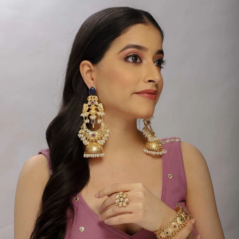 Royal Kundan Pearl Jhumka Earrings – Golden Elegance - UB Jewellerys 