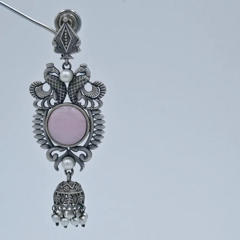 Royal Peacock Oxidized Jhumka Earrings - UB Jewellerys 