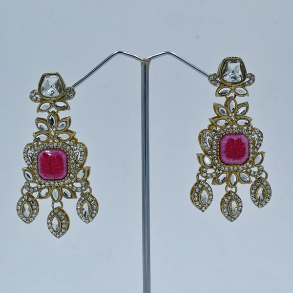 Royal Pink Stone Kundan Earrings - UB Jewellerys 