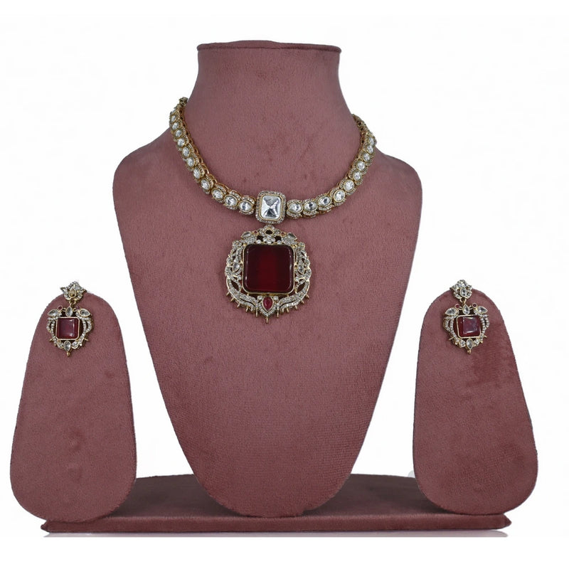 Royal Red Stone & Kundan Imitation Necklace Set - UB Jewellerys 
