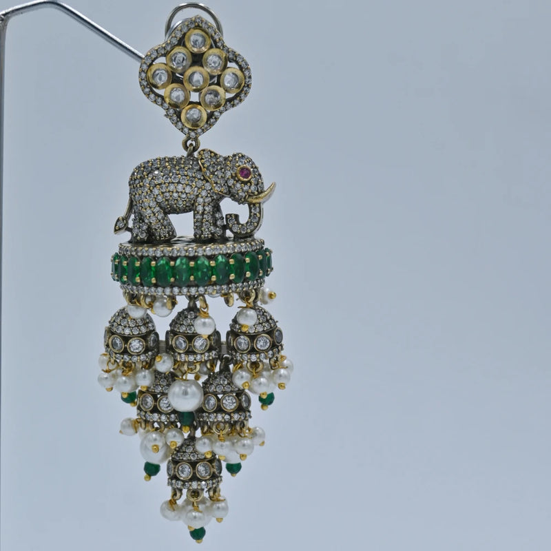 Royal Elephant Motif Chandbali Earrings with Kundan and Pearl Detailing - UB Jewellerys 