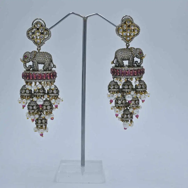 Royal Elephant Motif Chandbali Earrings with Kundan and Pearl Detailing - UB Jewellerys 
