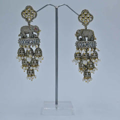 Royal Elephant Motif Chandbali Earrings with Kundan and Pearl Detailing - UB Jewellerys 