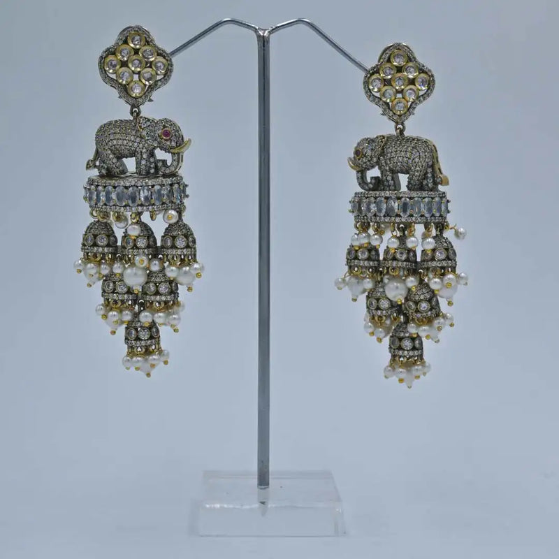 Royal Elephant Motif Chandbali Earrings with Kundan and Pearl Detailing - UB Jewellerys 