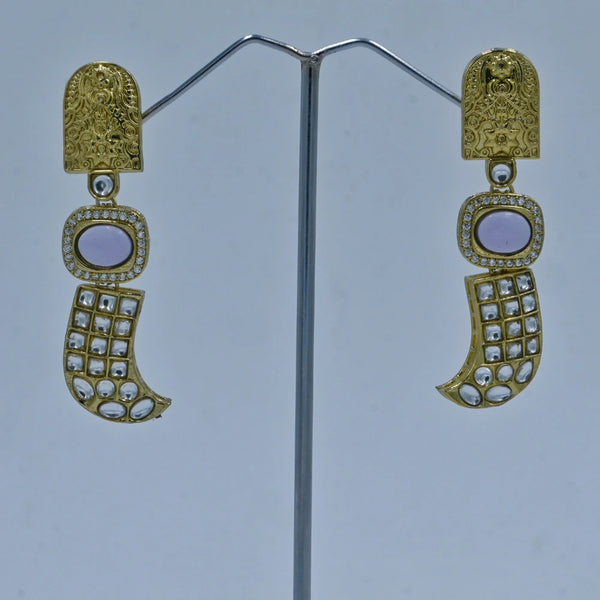Royal Gold-Plated Kundan Crescent Earrings - UB Jewellerys 