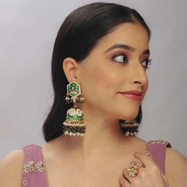 Royal Green Kundan Jhumka Earrings – Exquisite Imitation Jewellery - UB Jewellerys 